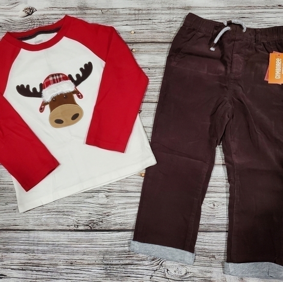 Gymboree Christmas Holiday Outfit Reindeer Bear Corduroy Pants Button Up Socks - Picture 9 of 10